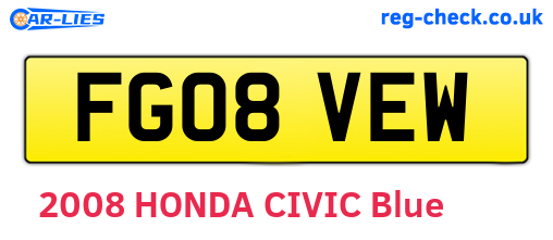 FG08VEW are the vehicle registration plates.