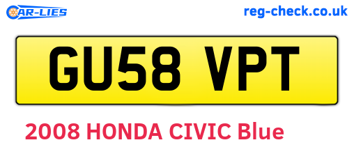 GU58VPT are the vehicle registration plates.