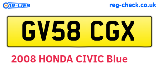 GV58CGX are the vehicle registration plates.