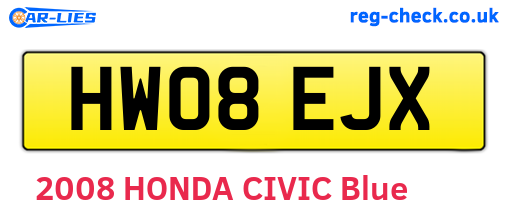 HW08EJX are the vehicle registration plates.