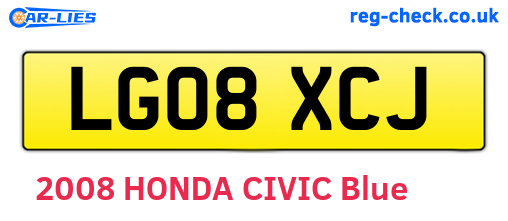 LG08XCJ are the vehicle registration plates.