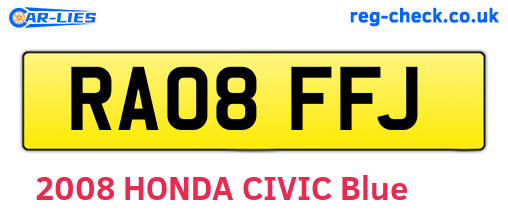 RA08FFJ are the vehicle registration plates.