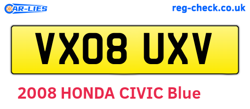 VX08UXV are the vehicle registration plates.