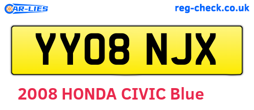 YY08NJX are the vehicle registration plates.
