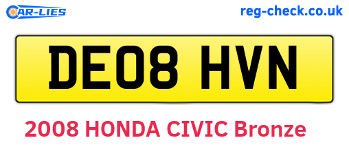 DE08HVN are the vehicle registration plates.