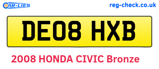 DE08HXB are the vehicle registration plates.