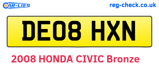 DE08HXN are the vehicle registration plates.