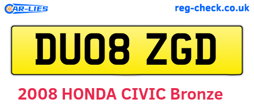 DU08ZGD are the vehicle registration plates.