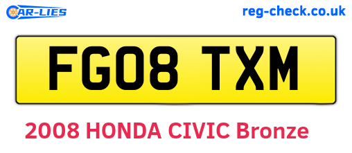 FG08TXM are the vehicle registration plates.
