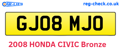 GJ08MJO are the vehicle registration plates.