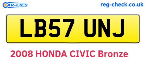 LB57UNJ are the vehicle registration plates.