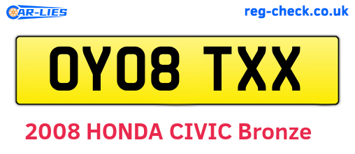 OY08TXX are the vehicle registration plates.