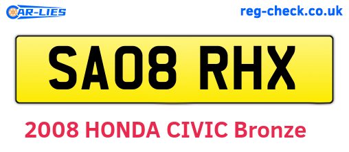 SA08RHX are the vehicle registration plates.