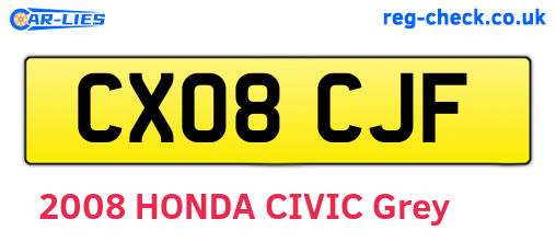 CX08CJF are the vehicle registration plates.