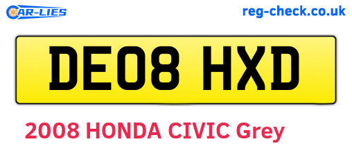 DE08HXD are the vehicle registration plates.