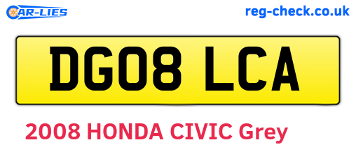 DG08LCA are the vehicle registration plates.