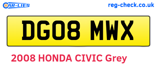 DG08MWX are the vehicle registration plates.