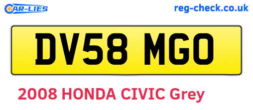 DV58MGO are the vehicle registration plates.