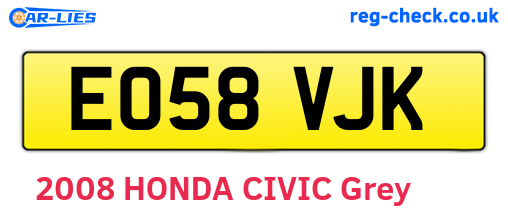 EO58VJK are the vehicle registration plates.