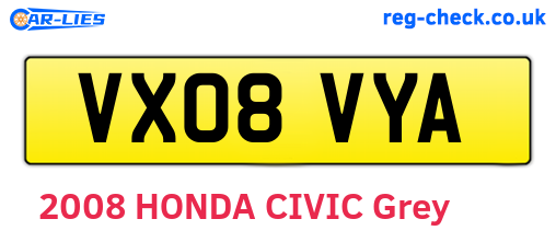 VX08VYA are the vehicle registration plates.