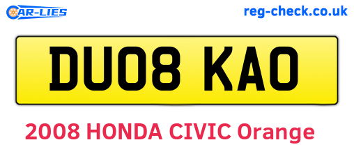 DU08KAO are the vehicle registration plates.