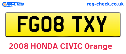 FG08TXY are the vehicle registration plates.