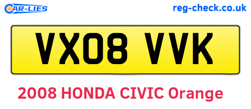 VX08VVK are the vehicle registration plates.