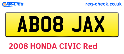 AB08JAX are the vehicle registration plates.