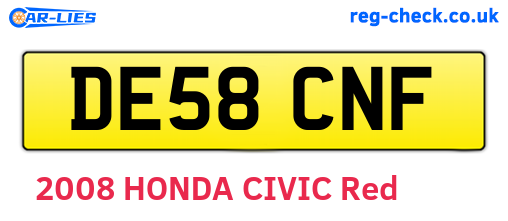 DE58CNF are the vehicle registration plates.