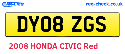 DY08ZGS are the vehicle registration plates.