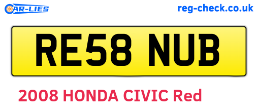 RE58NUB are the vehicle registration plates.