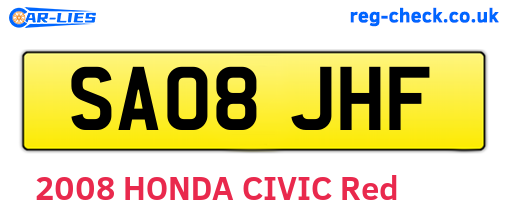 SA08JHF are the vehicle registration plates.