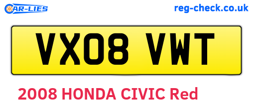 VX08VWT are the vehicle registration plates.