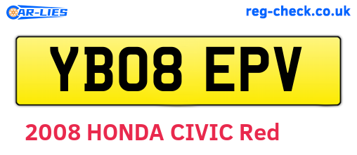 YB08EPV are the vehicle registration plates.