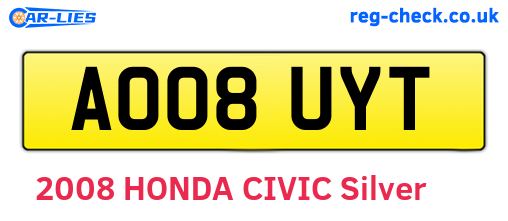 AO08UYT are the vehicle registration plates.