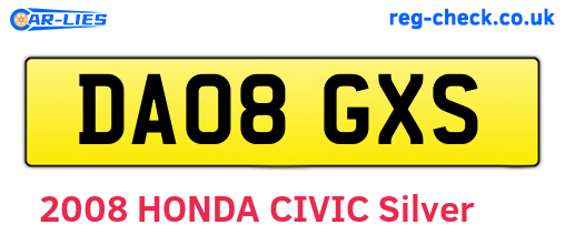 DA08GXS are the vehicle registration plates.