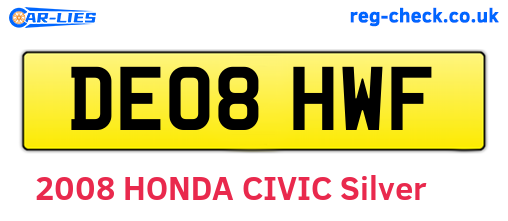 DE08HWF are the vehicle registration plates.