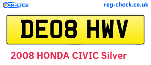 DE08HWV are the vehicle registration plates.