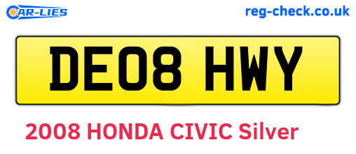 DE08HWY are the vehicle registration plates.