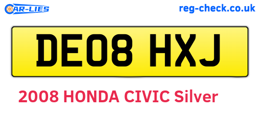 DE08HXJ are the vehicle registration plates.