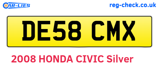 DE58CMX are the vehicle registration plates.