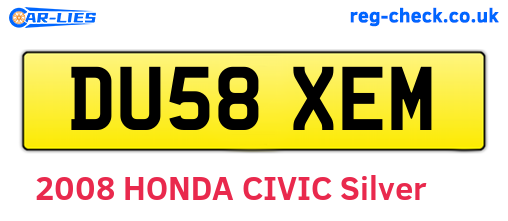 DU58XEM are the vehicle registration plates.