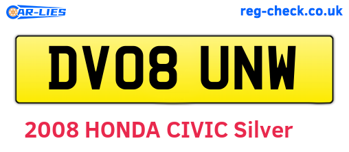 DV08UNW are the vehicle registration plates.