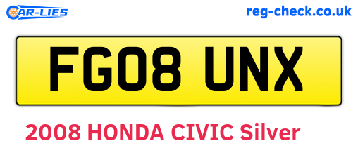 FG08UNX are the vehicle registration plates.