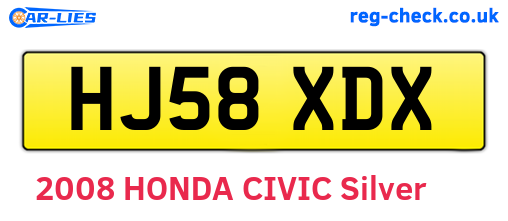 HJ58XDX are the vehicle registration plates.