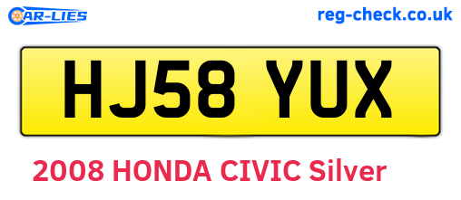 HJ58YUX are the vehicle registration plates.