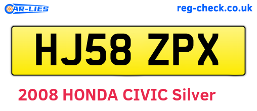 HJ58ZPX are the vehicle registration plates.