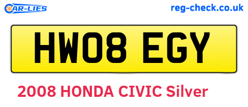 HW08EGY are the vehicle registration plates.