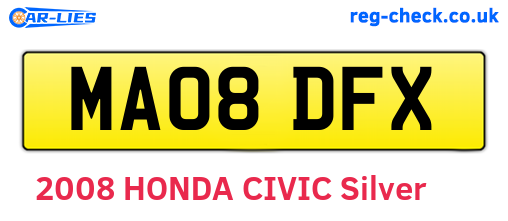 MA08DFX are the vehicle registration plates.