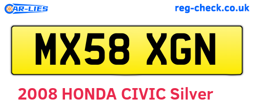 MX58XGN are the vehicle registration plates.